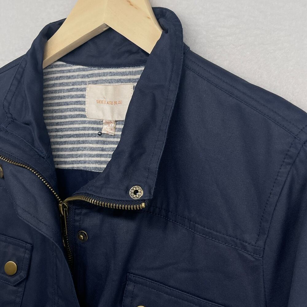 SKIES ARE BLUE Jacket L Twill Safari Field Utility Rain Coated Cotton Blue - Picture 6 of 13